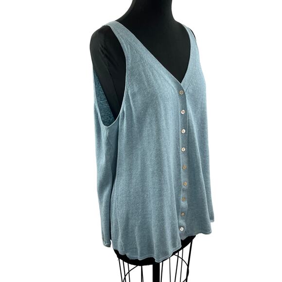 POETRY Blue Linen Cardigan Sweater Cotton Ribbed V-Neck Button Knit Size 16 - Picture 1 of 9